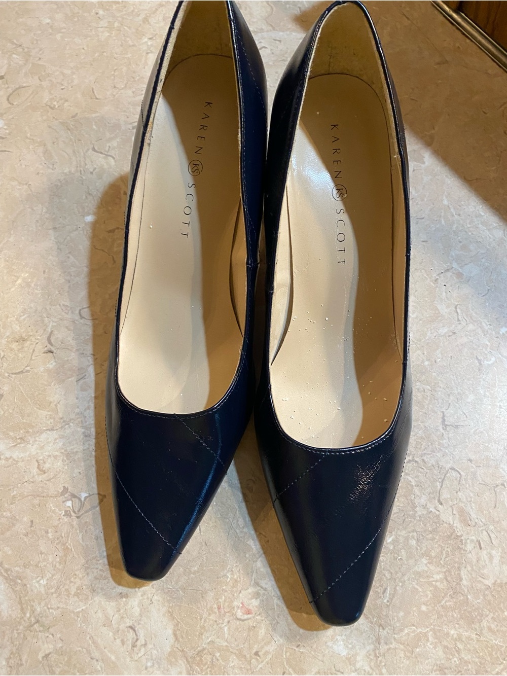 Karen Scott Dark Blue Pointed Kitten Heel Pumps